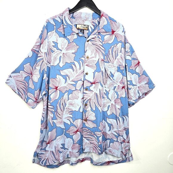 Havana Jacks Cafe Button Down Shirt Hawaiian XXL Blue Tropical HIbiscus - Picture 1 of 5
